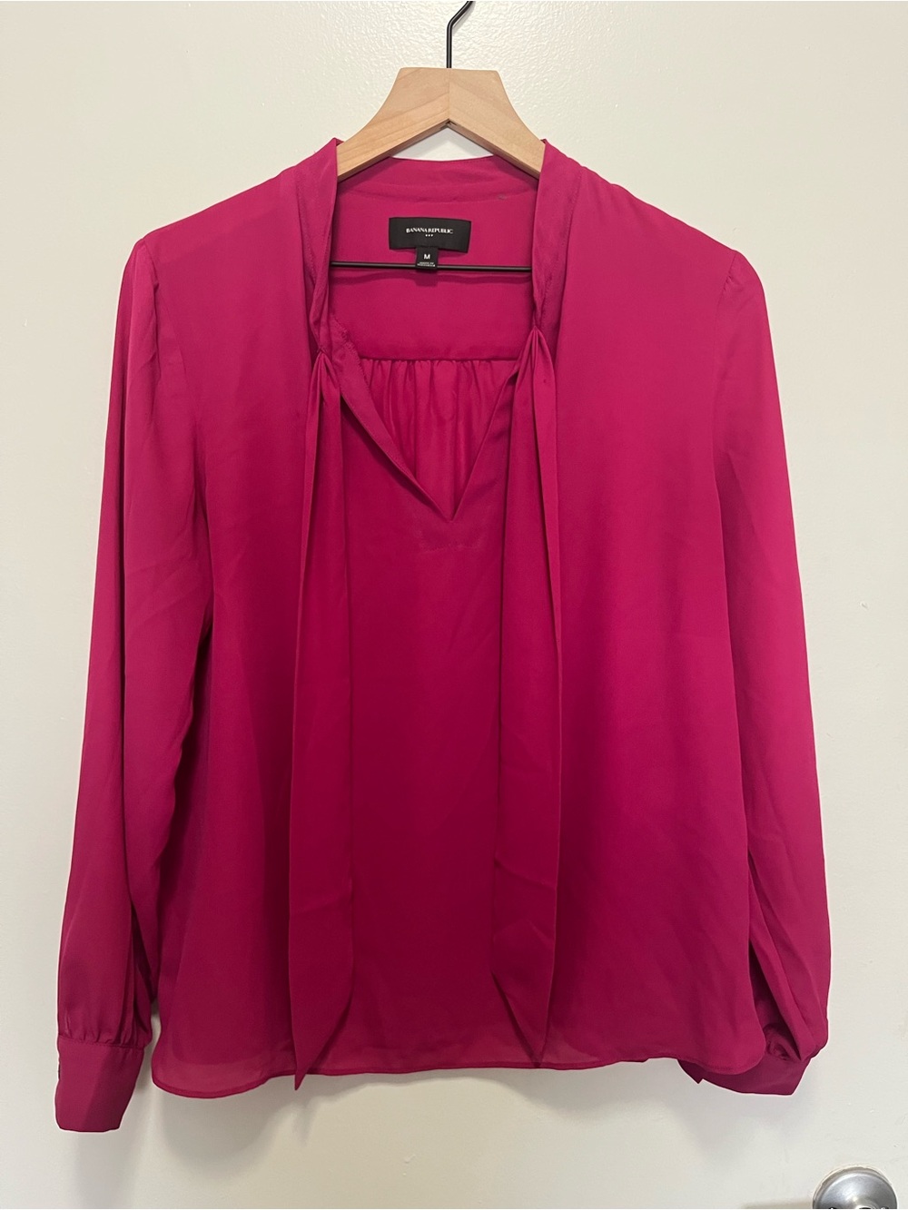 Banana Republic Hot Pink Tie-Neck Long Sleeve Blouse